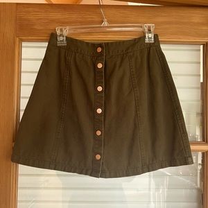 High waist button up green mini skirt, size S